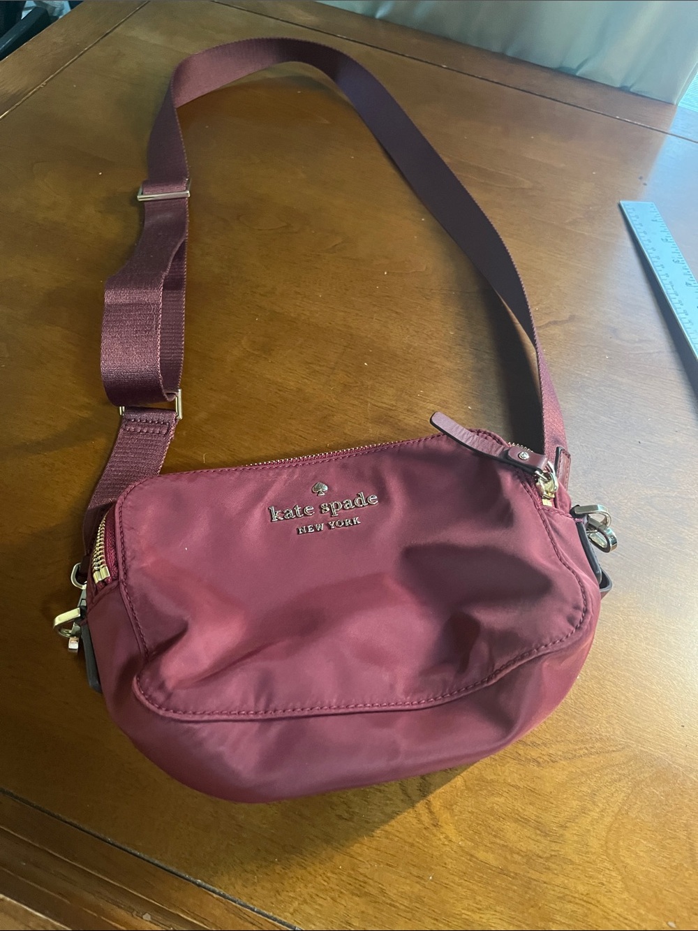 Kate Spade Watson Lane Nylon Crossbody Bag in Burgundy with Gold Hardware - Picture 12 of 13